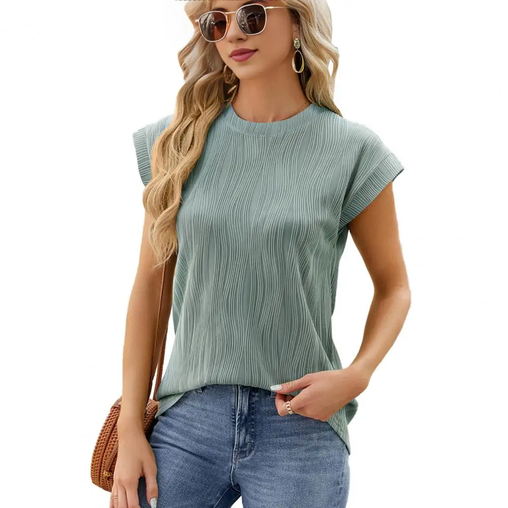

Retro Texture Shirt Striped Texture Summer T-shirt Crewneck Dressy Tops Casual Tee Shirt Women's Fashion Streetwear for Work