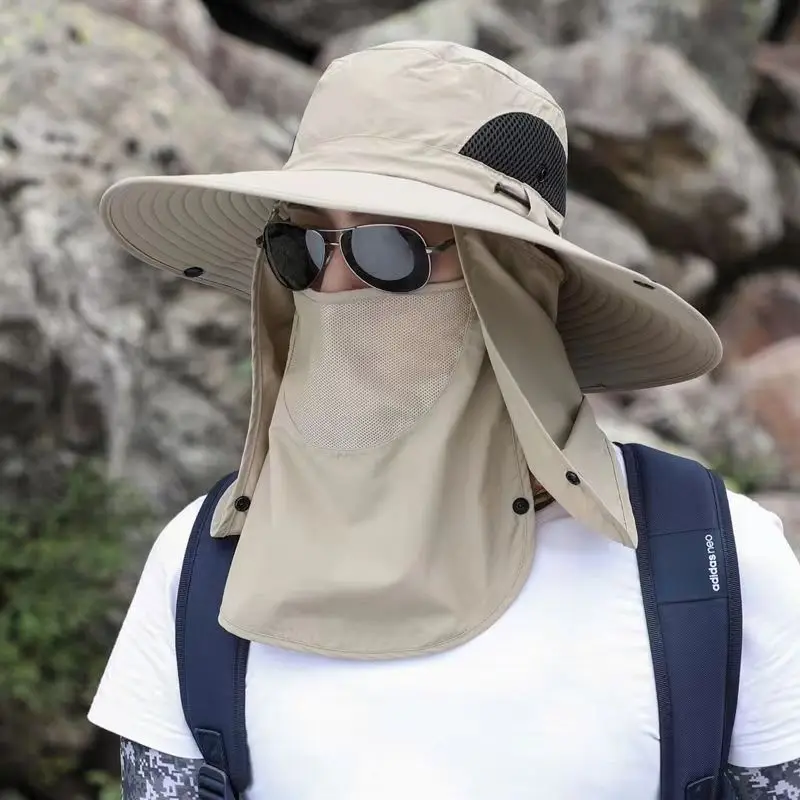 Sun Hat Sun Protection Hat Sun Hat Summer Men Hats Outdoor Sun Protection Detachable with Large Brim Hiking Mask Fishing Outdoor Detachable Beach Hat