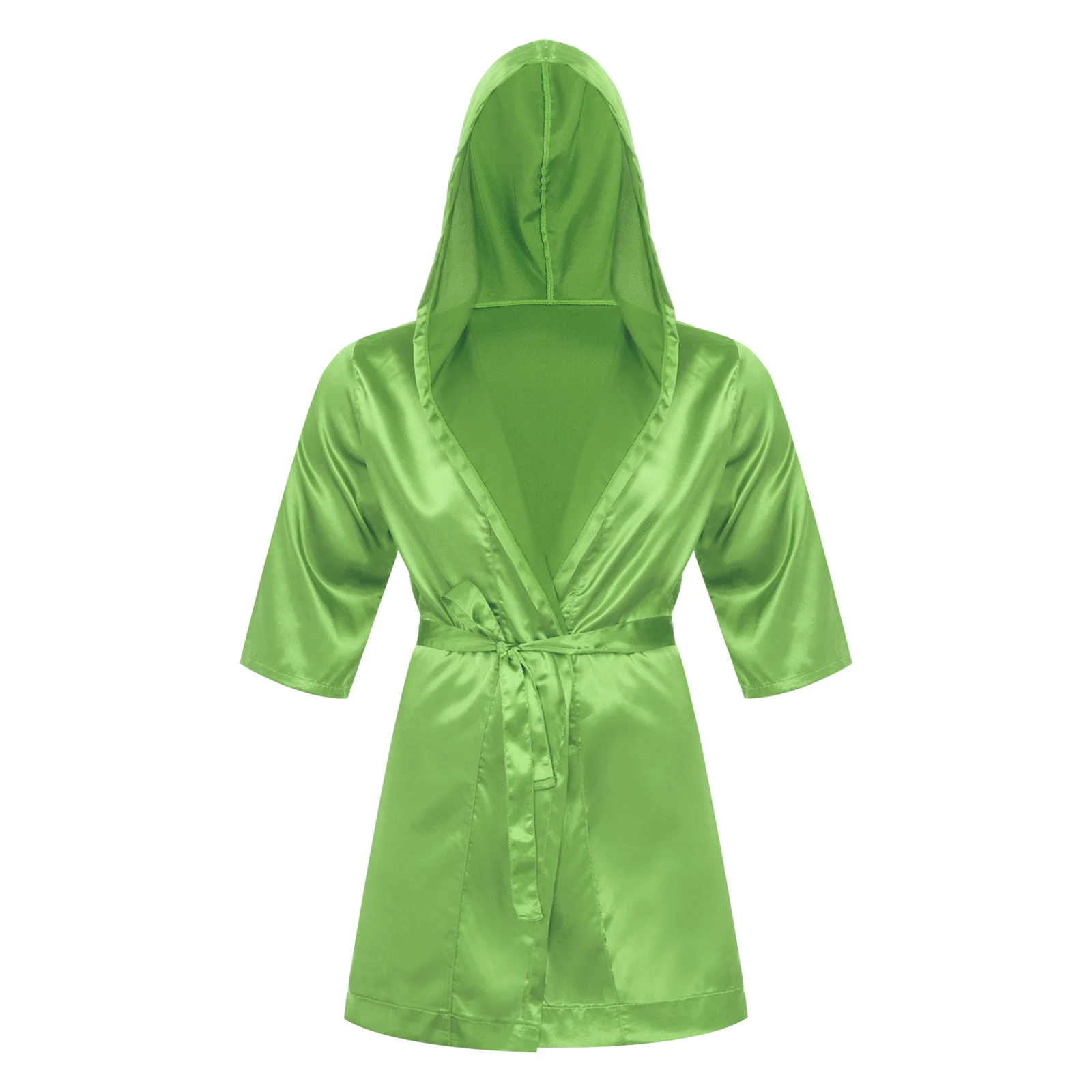 

Mens Robes Open Front Hooded Night-robe Satin Sleepwear Belted Kimono Half Sleeve Bathrobe Nightwear