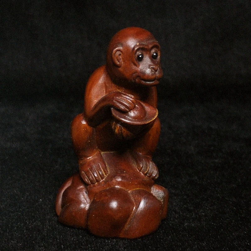 Hand-Carved Boxwood Frog Statue – Jinchan Netsuke – Chinese/Japanese Style – Vintage Original