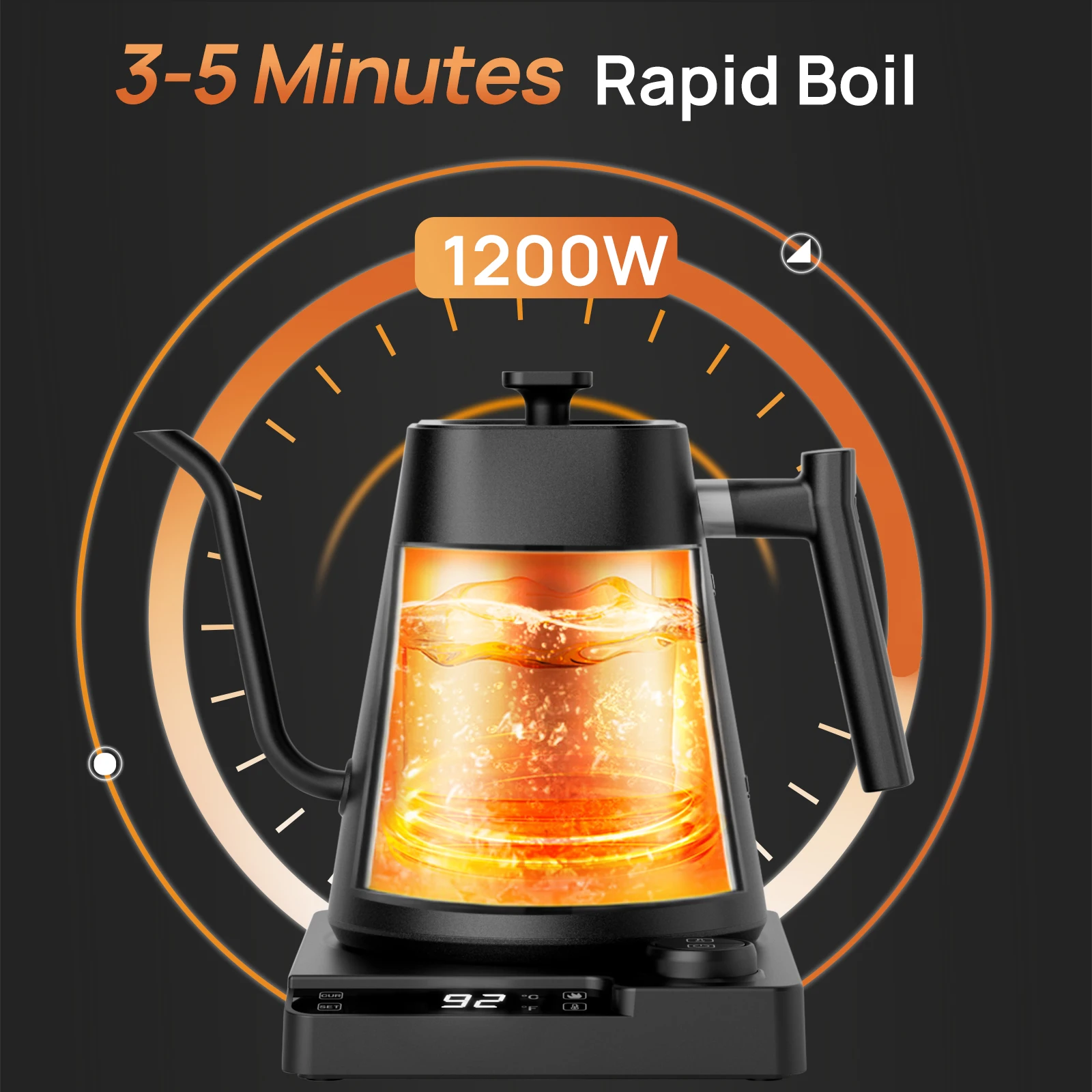 1000ml Gooseneck Electric Kettle - 1200W Digital C...