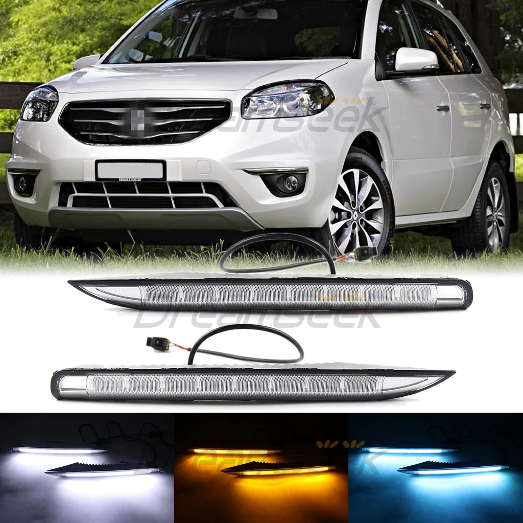 3 Color LED Fog Lamp For Renault Koleos Facelift Mdoel 2011 2012 2013 2014 DRL Daytime Running Light With Yellow Turn Signal