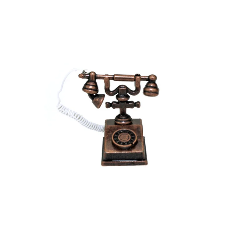 Alloy Vintage Rotary Telephone Mini Retro Phone Model Miniature Phone Dollhouse Baby House Accessories Home Decor