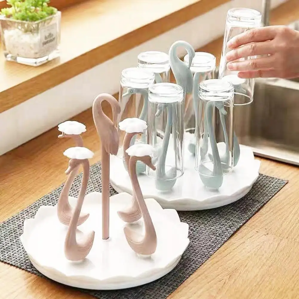 

Bottle Cup Hanging Drying Rack Rotatable Cup Holder Swan Design Quick Draining Cup Storage Organizer Home Kitchen Supplies