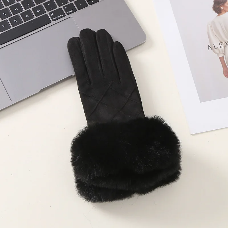 Women Touch Screen Gloves Elegant Full Finger Mittens Autumn Winter Warm Cycling Drive Suede Fabric Windproof Gloves