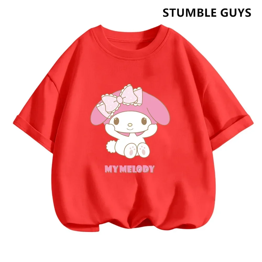 2024 New My Melody Tshirt Anime Summer Multiple Fashion Children's T-shirts Round Neck Casual Short Sleeve Print Trucksuit 6
