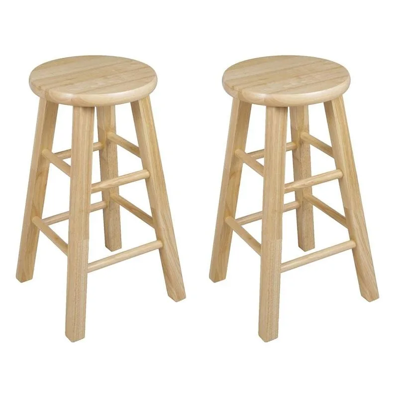 

PJ Wood Classic Round-Seat 24" Tall Kitchen Counter Stools, Natural, Set of 2
