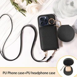 Elegant PU Leather Wallet Phone Case with Crossbody Strap and Card Slots - iPhone 12 Mini (Black)
