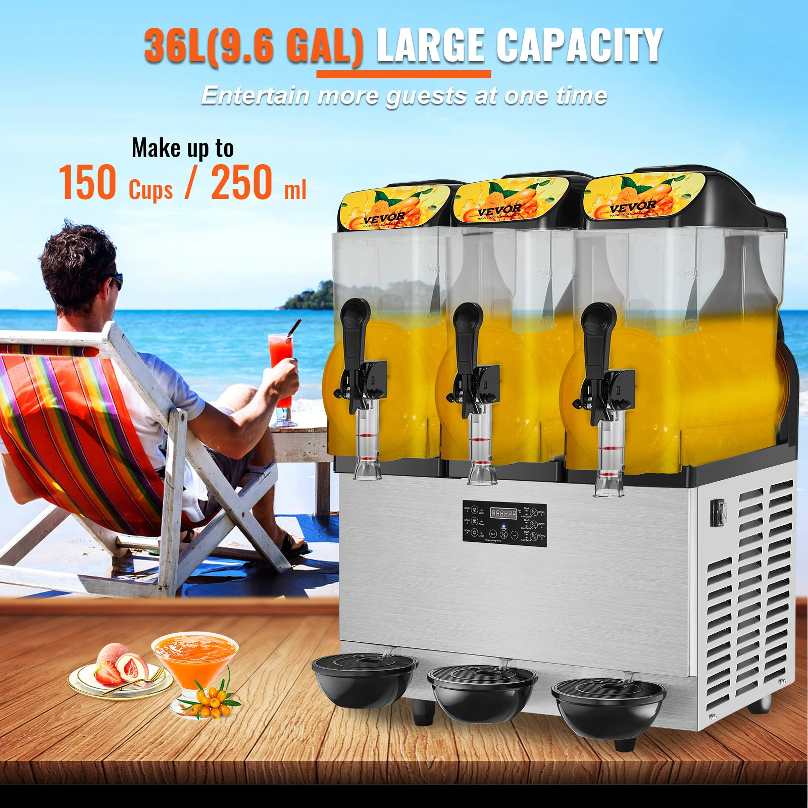 VEVOR Commercial Slushy Machine,12L X 3 Stainless Steel Margarita Smoothie Frozen Drink Maker,860W Slushy Machine for Home Party 3