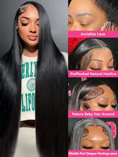 100% Human Hair 30 40 Inch Bone Straight 13x6 HD Transparent Lace Frontal Wig Black 13x4 Lace Front Wigs Brazilian Pre Plucked 4
