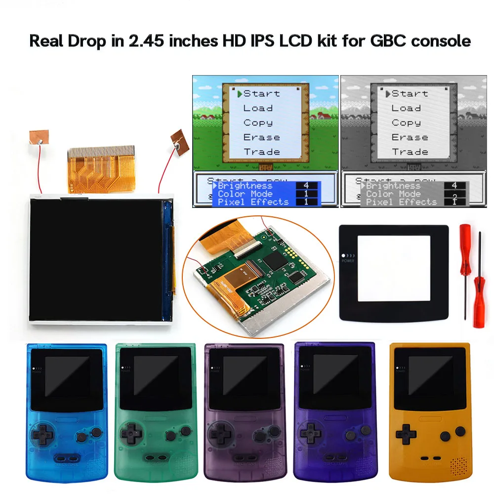 

Easy Installation 2.45" Dorp in GBC IPS LCD Backlight Screen Kits For Gameboy Color GBC Console No Need Welding and Trim Shell