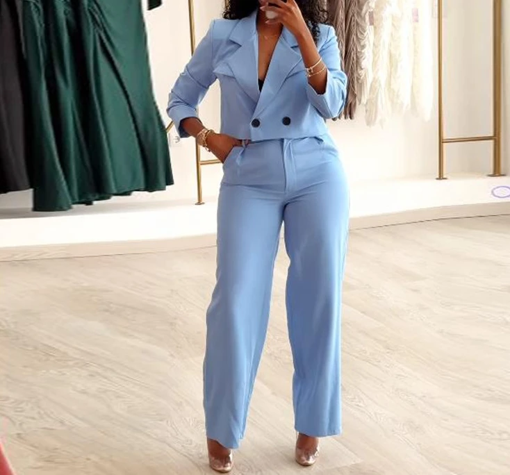 Women's Spring and Summer 2024 New Solid Casual Set Fashionable Solid Color Lapel Suit Top Wide Leg Long Pants Casual Set
