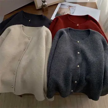 Autumn Women Cardigan Sweater Solid Casual Warm Outerwear Knitwear Tops Elegant Korean Single-breasted Ladies Sweater Clothing