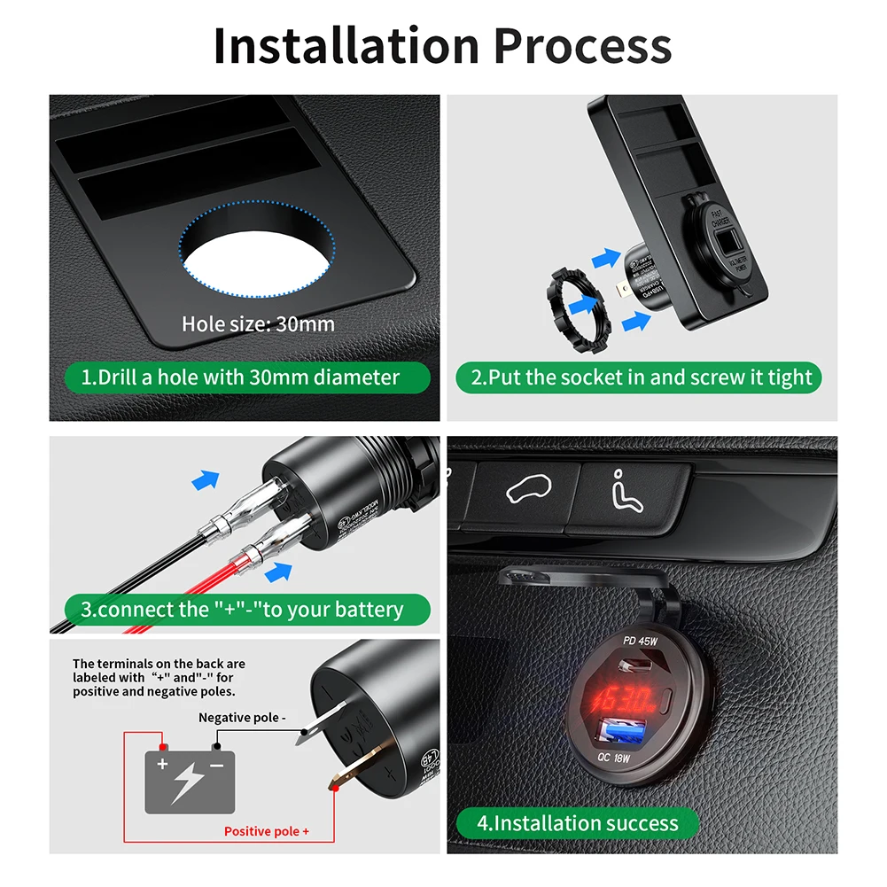  USB  PD  QC3.0  ܼƮ, ġ , а   USB Ʈ, ڵ Ʈ Ʈ RV , 45W, 12V, 24V