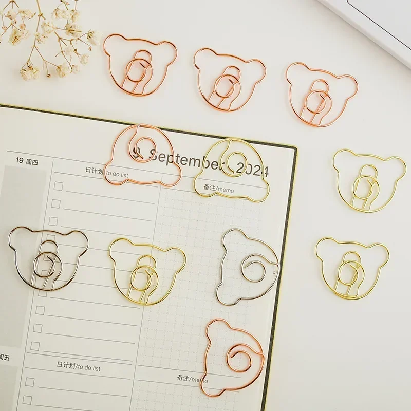 10pcs Kawaii Bear Paper Clips Cute Mini Bookmarks Tickets Photo Binder Clips File Clamp Patchwork Office Binding Supplies