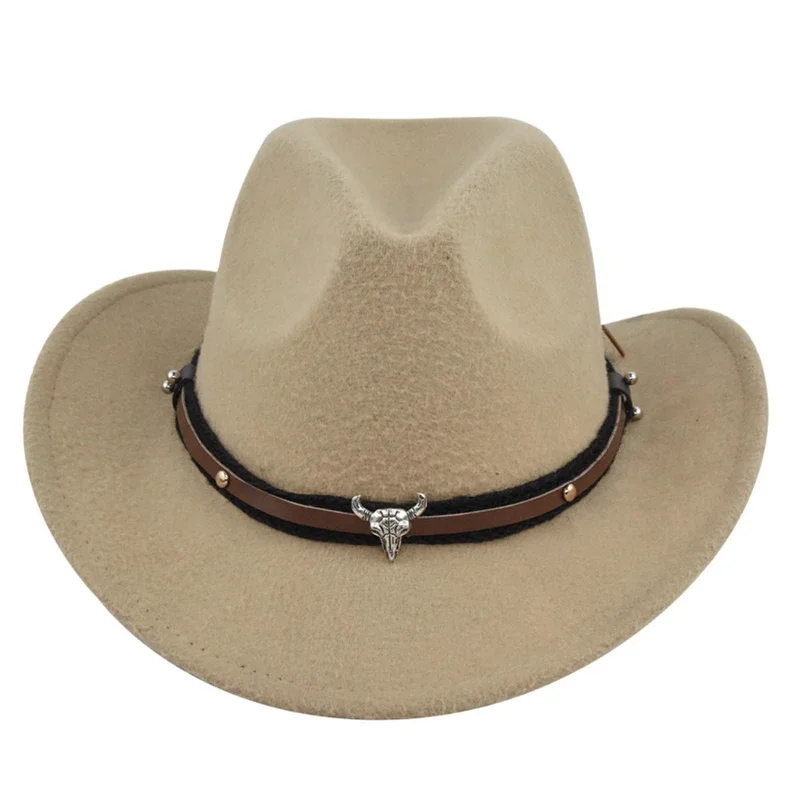 Women'S Men Western Ethnic Style Denim Hat Retro Jazz Hat Autumn And Winter Wide Brimmed Bull Shaped Decorative Adult Bull
