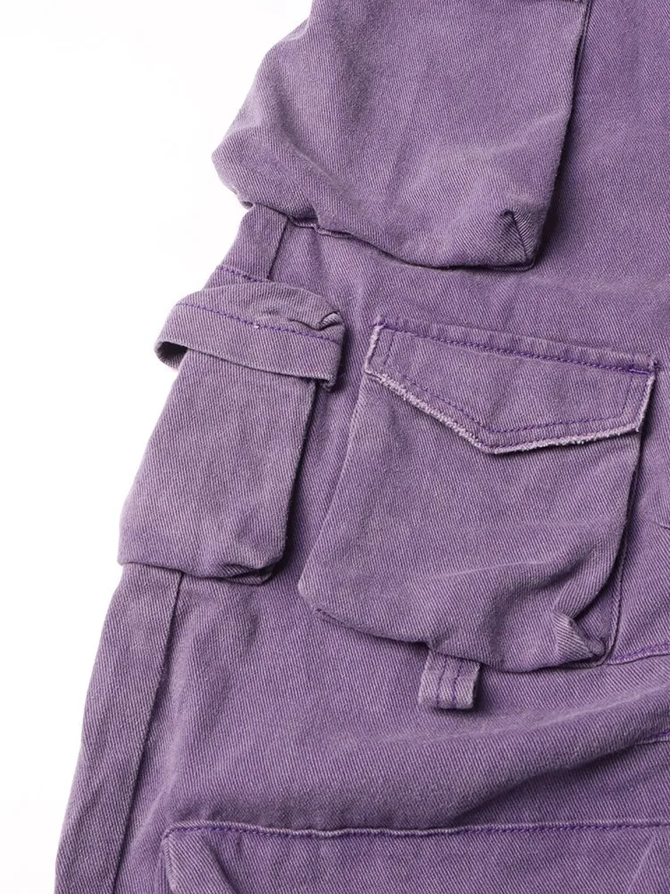 BPN Fashion Cargo Jeans For Women High Waist Patchwork Pockets Solid Loose Vintage Wide Leg Denim Pants Female Clothes New Style