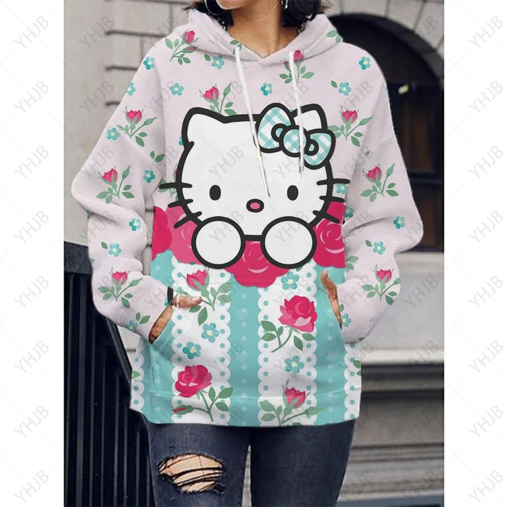 

Fashion Sportwear Harajuku Oversized Hoodie Drawstring Moletom Hello Kitty Print Hooded Sweatshirts For Women Korean