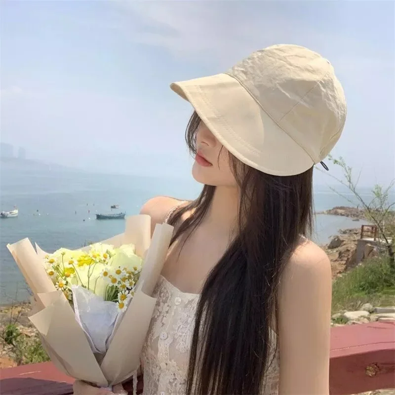 Foldable Sunhat Summer Outdoor Beach Fisherman Hat Sunscreen Protection Cap Adjustable Cotton Wide Brim Bucket Caps for Women