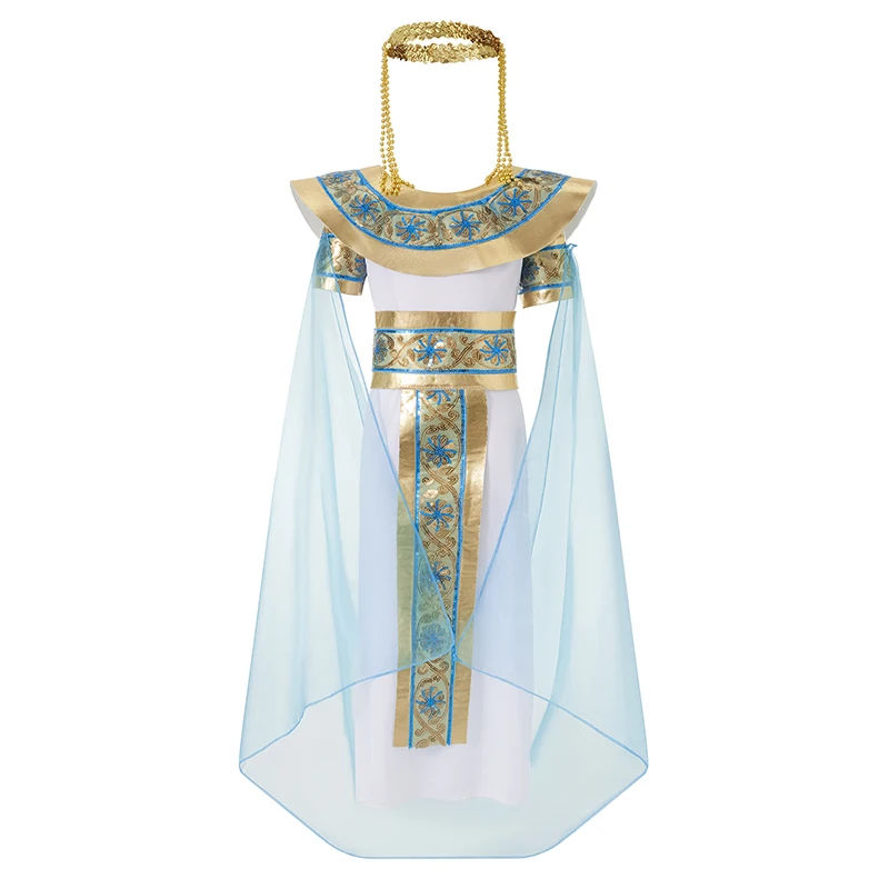 Girls Halloween Egyptian Queen Dresses with Cape Sleeveless Bright Flower Masquerade Party Kids Cosplay Costumes