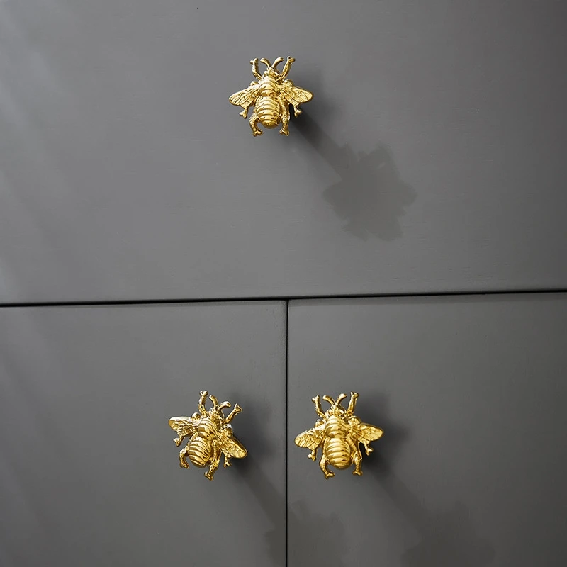 Pure Brass Drawer Cabinet Knob Ouro e Prata Estilo Nórdico Abelha e Pássaro Forma Armário de Cozinha Hardware Móveis Dresser Puxa