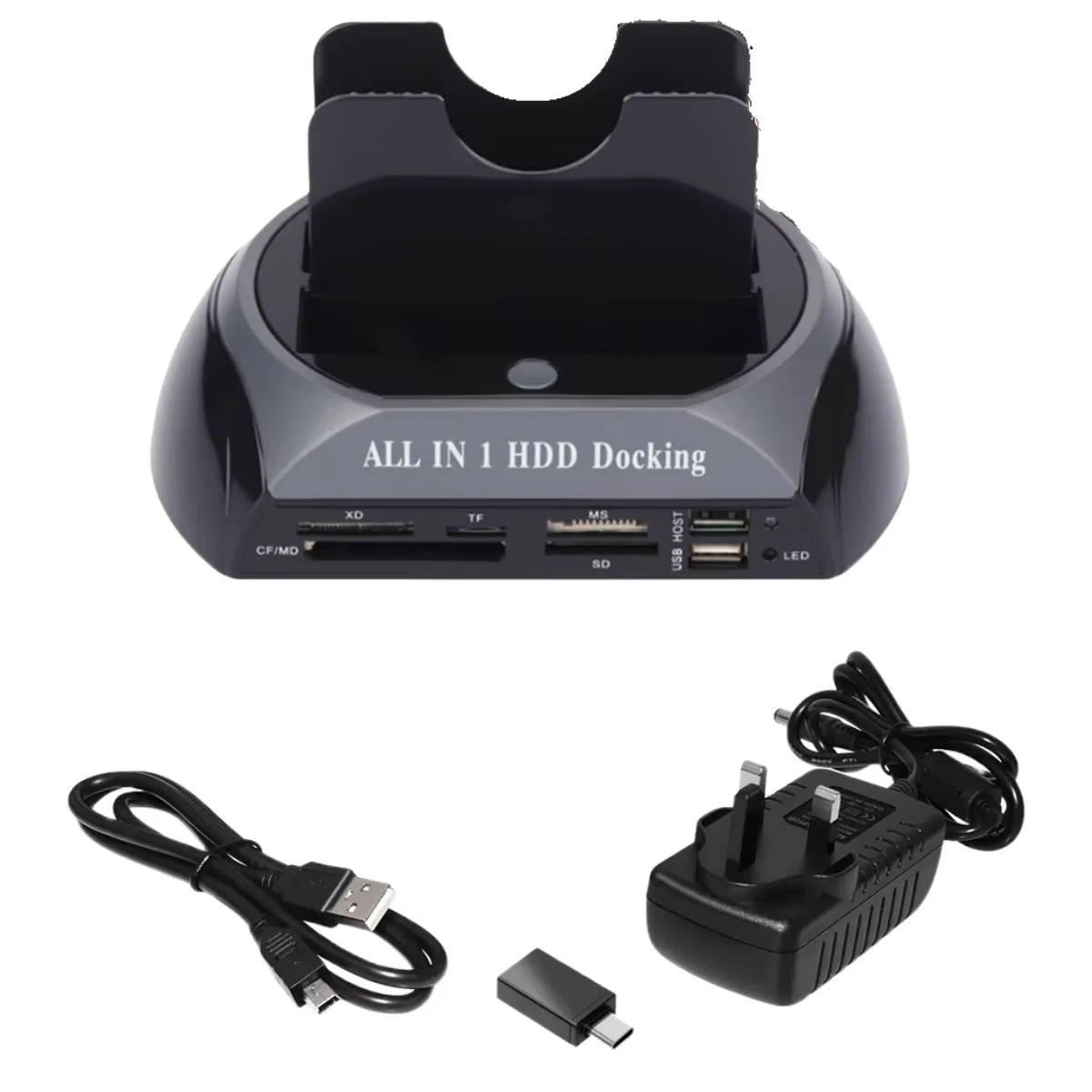 듀얼베이 USB 2.0 도킹 스테이션 IDE/SATA/eSATA 올인원 하드 드라이브(카드 리더기 복제 기능 포함)