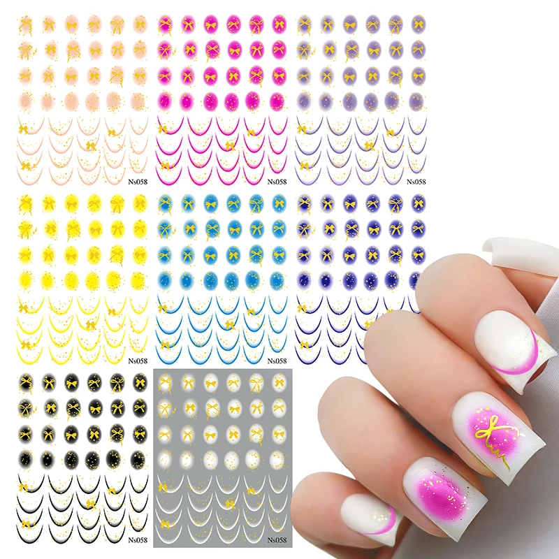 Nail Stickers Gold Bowknot 3D Nail Stickers Summer Flower Water Decals Dress Slider French Nail Foil Wraps DIY Art Decoration