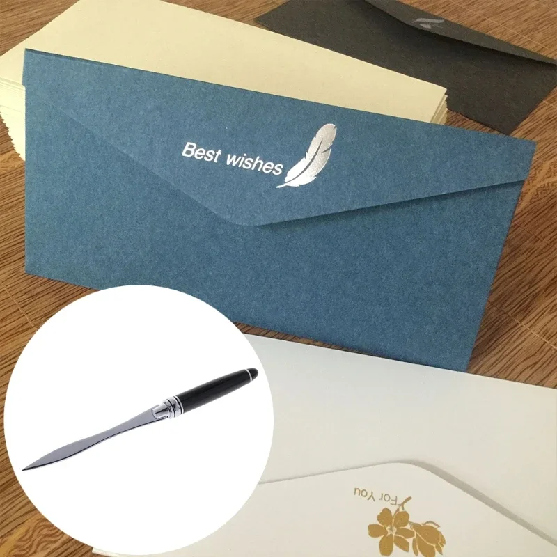 Stainless Steel Letter Opener Cut Cutter Paper Tool Metal Handle Envelopes Cutting Knife Divided File Useful Black Office School