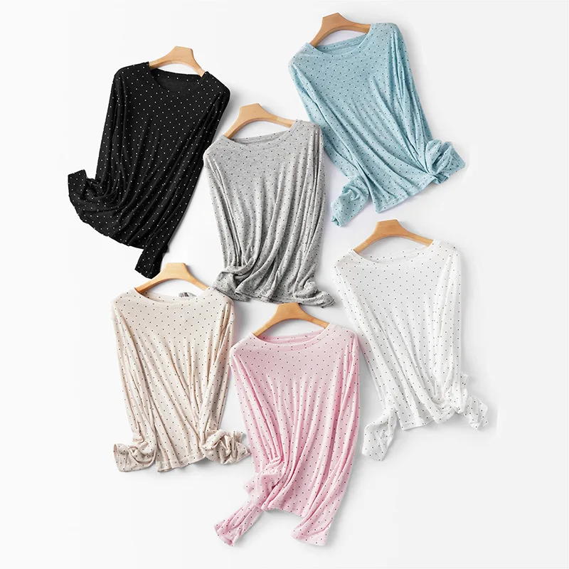 

Polka Dot Soft Long Sleeve T-shirt Women Summer O-neck Loose Casual Korean Pullover Tops