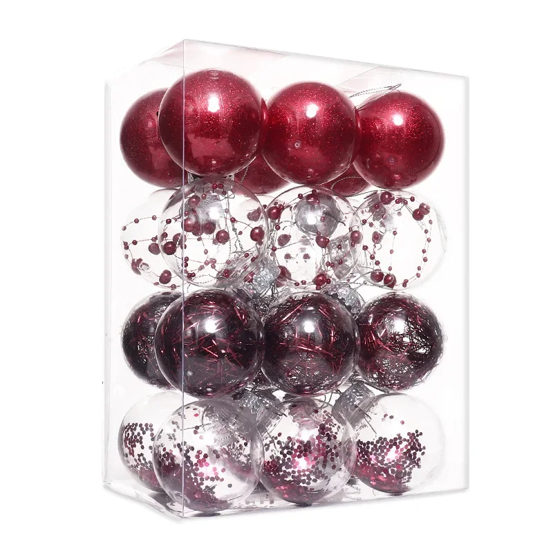 thumbnail image 1 of Bolas de plástico transparente para mascotas de 6/8 cm, decoración para árbol de Navidad, colgantes, 24 unidades/juego, suministros para fiestas en el hogar, adornos colgantes, 1 of 5