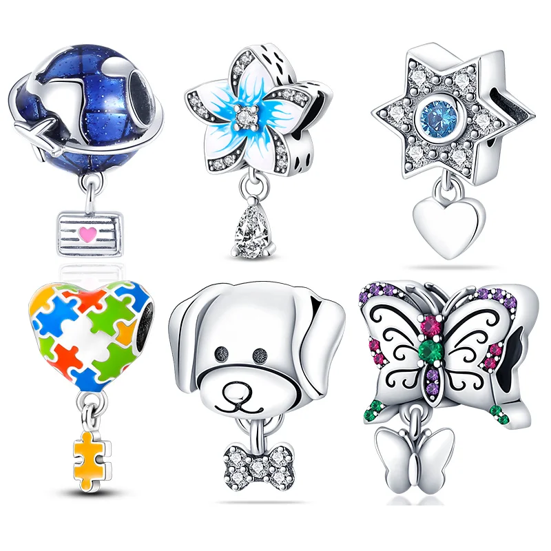 Dijes de pata de Mascota de corazón lindo, compatible con pulseras originales Pandora, abalorios de globo chapados en plata, cuentas para regalos de joyería de cumpleaños, nuevo