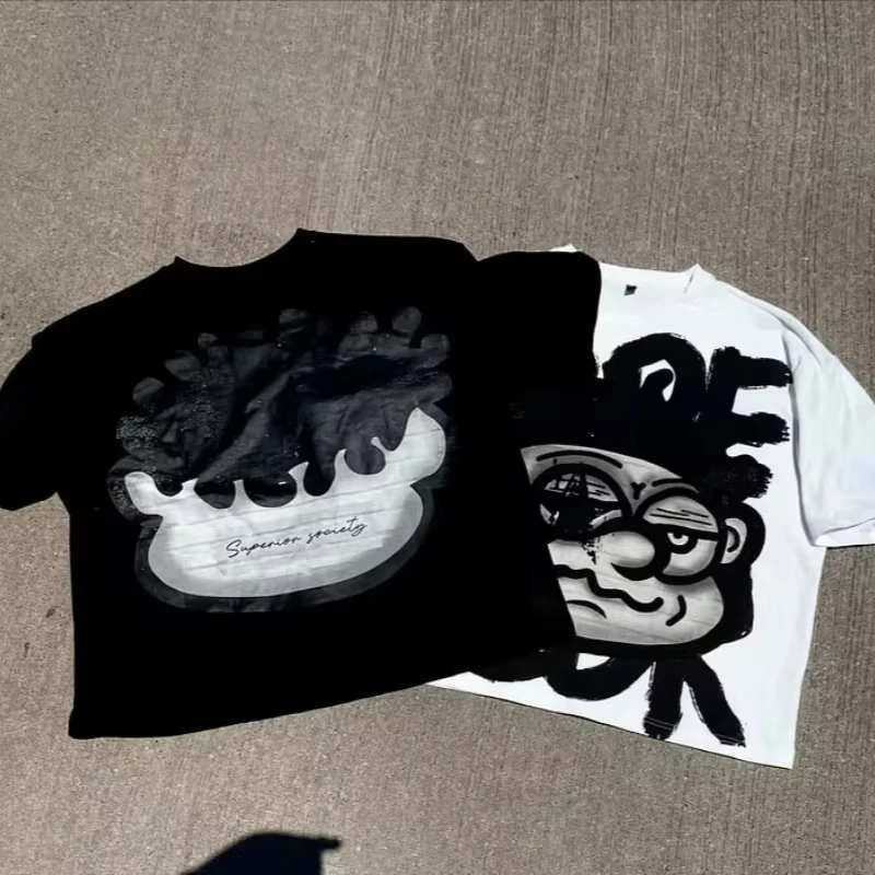 Vintage Big Face Graphic Print Cotton T-Shirt Men Y2K Summer Short Sleeves Vintage Oversize Tshirt Streetwear Women Tops 2