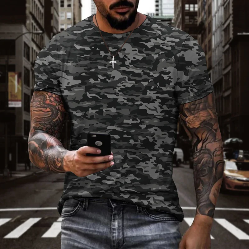 

Trendy Boys' Camouflage Sportswear Men's Casual T-shirt, Summer Cool Quick Drying Round Neck Oversized Top With Short Sleeves.