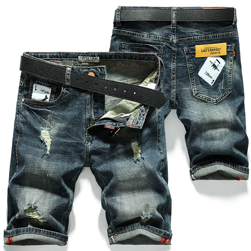 Men Jeans Ripped Shorts Summer Straight Casual Hip Hop