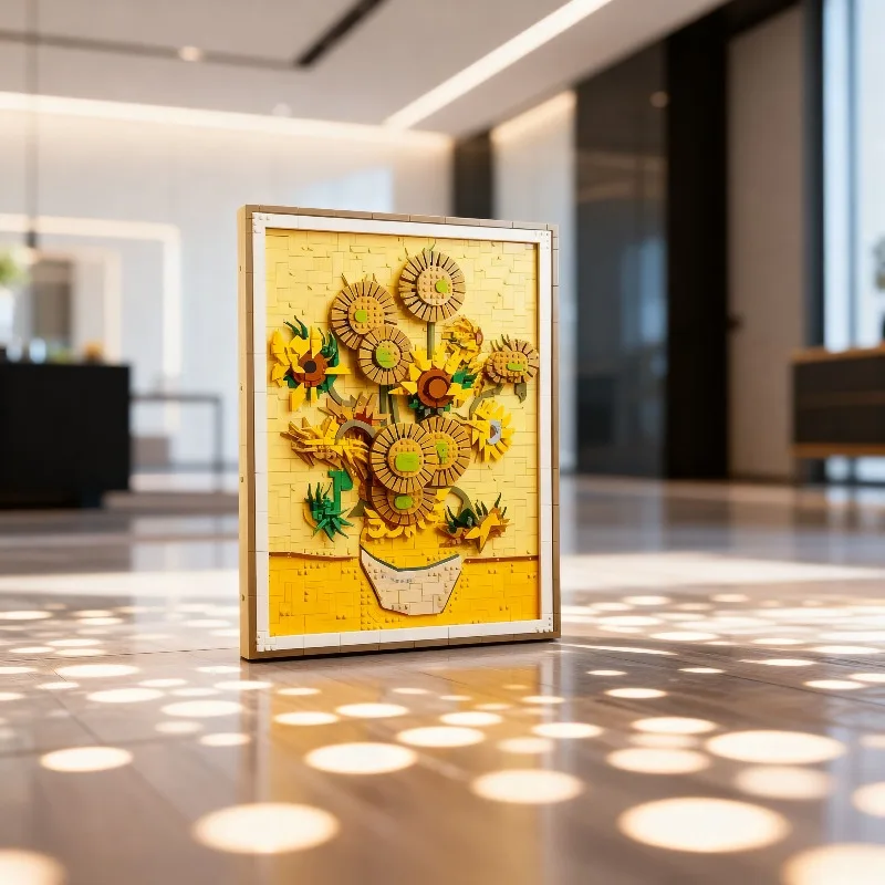 2026 새로운 창의적인 해바라기 모델 빌딩 블록 장식 빈센트 반 고흐 해바라기..