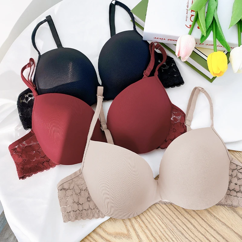 

Women Sexy Seamless Bra Lace-side Adjustable Straps Brassiere Wirefree Soft Female Underwear Top Solid Color Breathable Lingerie