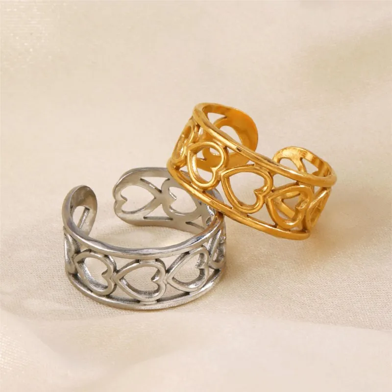 316L Stainless Steel Hollow Love Heart Open Ring for Women Simple Fashion Party Jewelry fashion rings,fashion ring,stainless steel rings,finger rings,metal rings