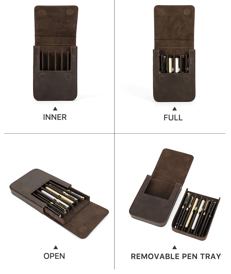 CONTACT'S FAMILY Handgefertigtes Füllfederhalter-Etui aus echtem Leder, Stiftetui, Retro-Stiftbox, Organizer für Schule, Büro, Männer und Frauen – Detail 7