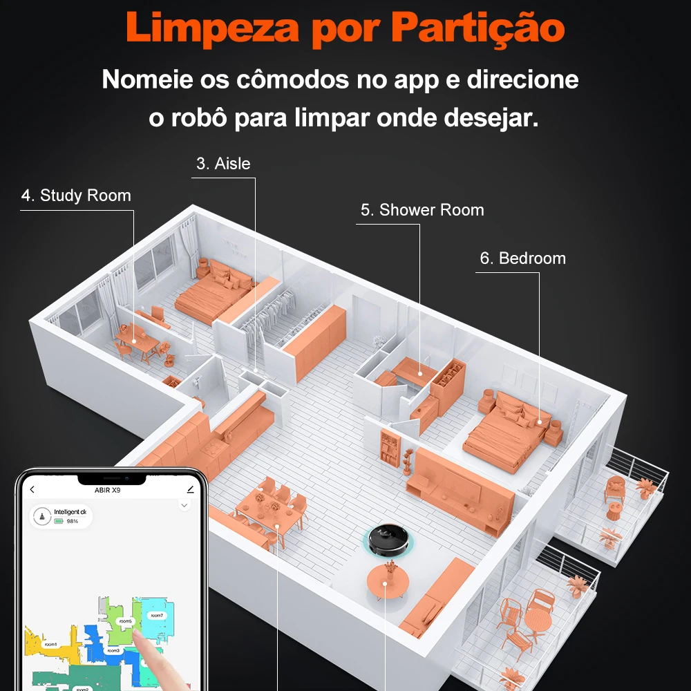 (Código: BRL888)Aspirador Robô ABIR X9, Navegação a Laser, Sucção 6500Pa, Mapeamento Multiníveis, Lâmpada UV Dupla, Controle Inteligente de Áreas, Tecnologia Auto Carpet Boost, Versão Atualizada do X8,Bivolt