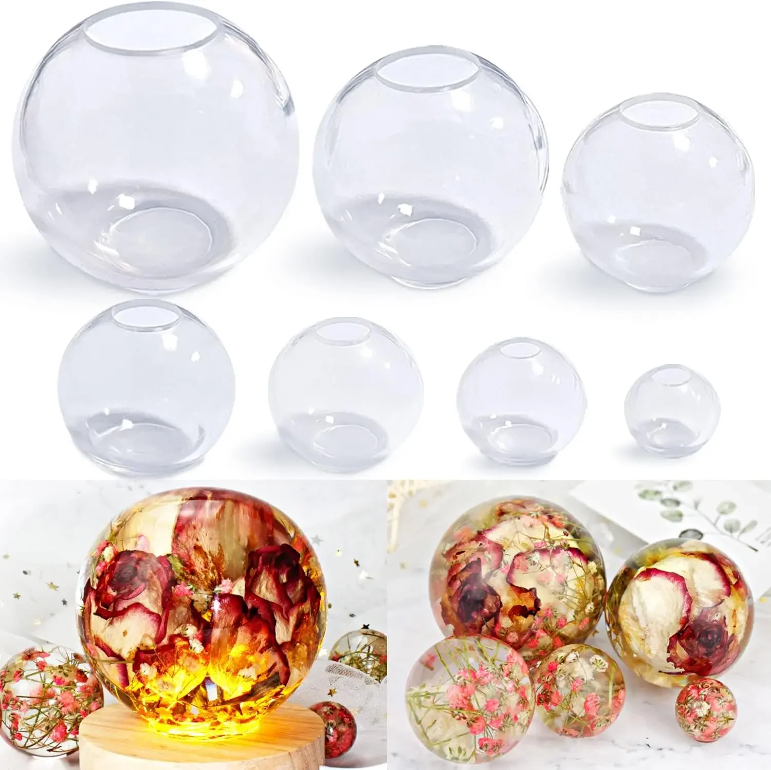 7PCS Large 3D Seamless Sphere Silicone Molds for Resin Casting, Round Ball Orbs Epoxy Resin Mold for Jewelry Soap Candle
