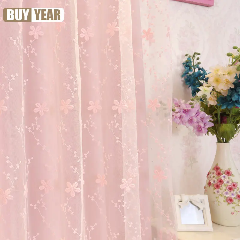 

European-style Pink Lace Flower Curtains for Living Dining room Bedroom High Blackout French Romantic Tulle Curtain Custom