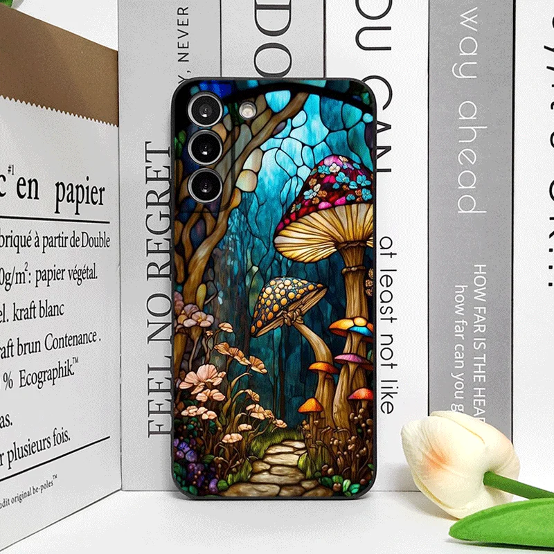 Art Colorful Glass Style Forest Mushrooms Printed Phone Case - Soft Cover