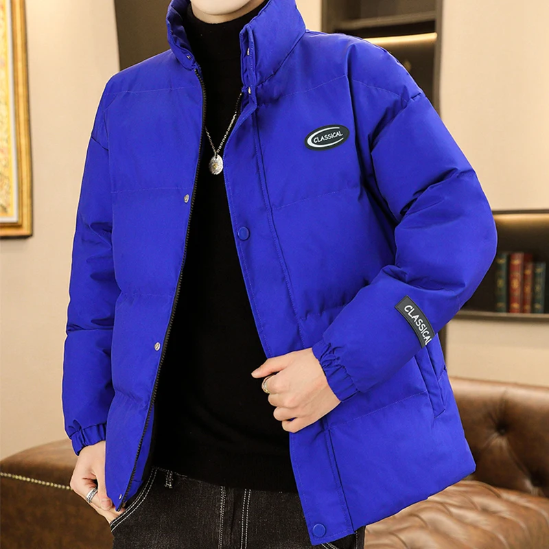 Solid Color Cotton-Padded Jacket 2023 Autumn Winter Men's Stand Collar Loose Thicken Bread Down Coat Outwear Warm Parkas Clothes