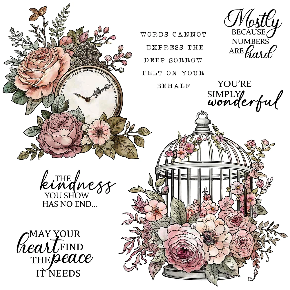 Mangocraft Rose Vintage Birdcage Clock Metal Cutting Dies Clear Stamp Diy Scrapbooking Dies Timbri In Silicone Per Album Di Carte