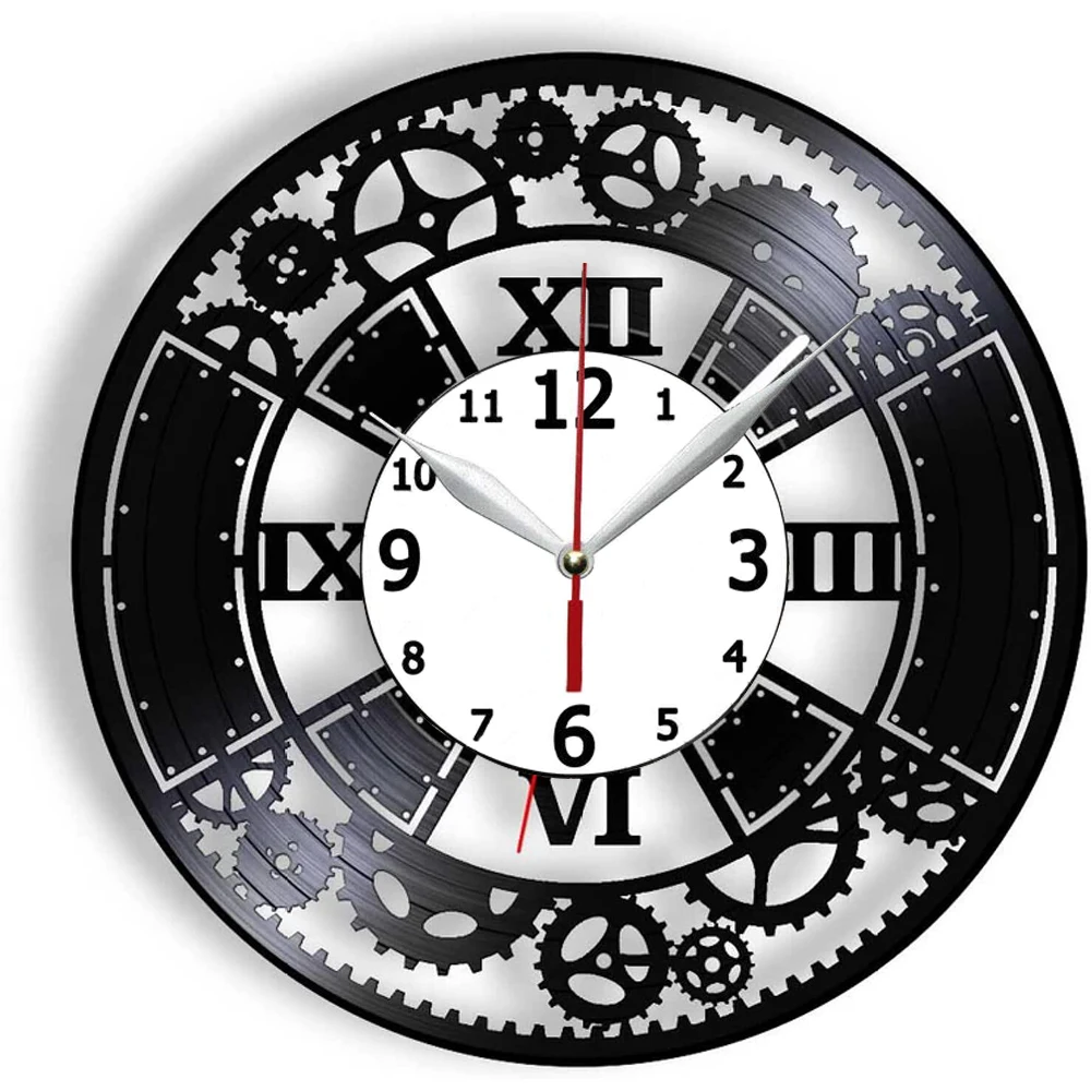 

Gear Sprocket Roman Digital Wall Clock Gothic Steampunk Vinyl Record Wall Clock Industrial Wall Hanging Home Decoration