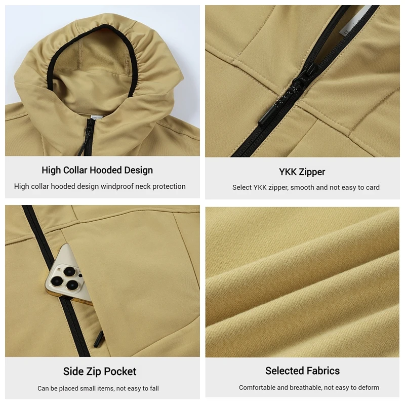 (M-4XL)Men Water Repellent Softshell Camping Hiking Jacket Outdoor Sport Windbreaker Hooded Mountaineering Sport Coat