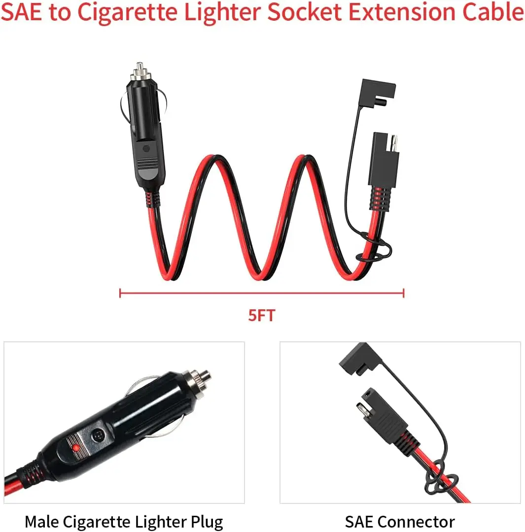 14AWG SAE-차량용 시거잭 12V 시거잭(수) - SAE 커넥터 연장 케이블 (SAE 극성 반전 어댑터 포함)