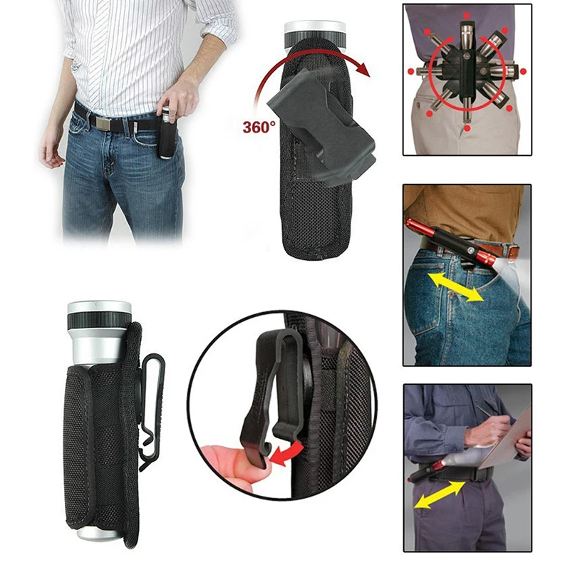 

1pc Tactical Flashlight Bag With Belt Clip 360 Degree Rotation Holster Outdoor Hands-free Multi-angle Lighting Torch Waist Pouch