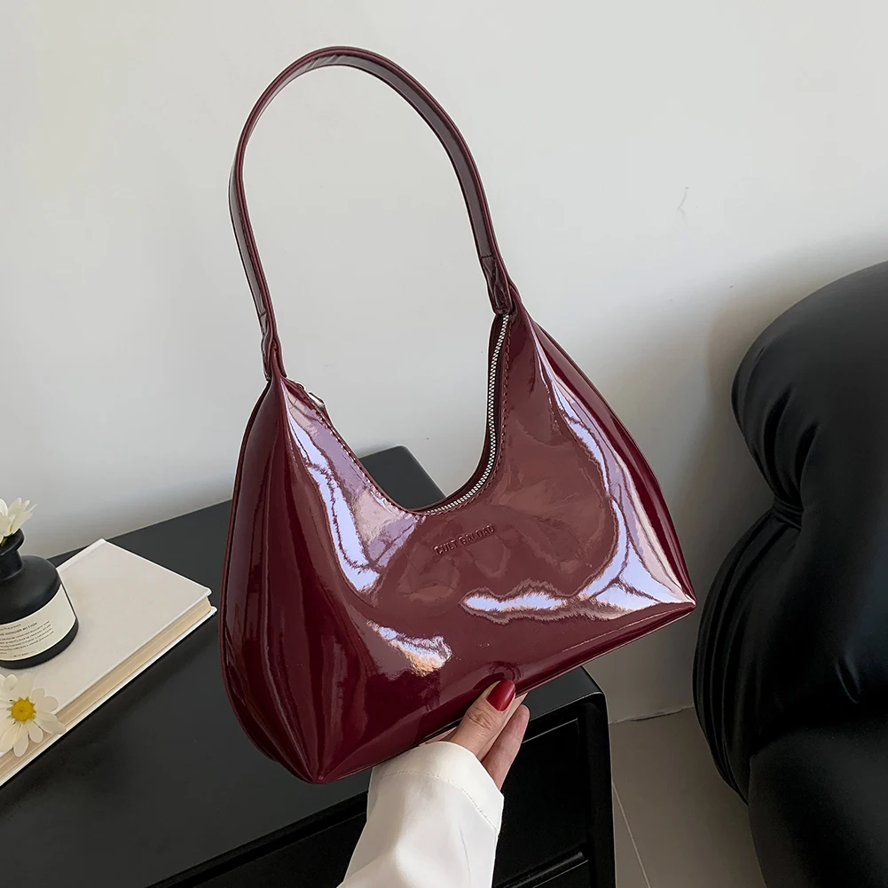 Women Patent Leather Tote Bag Versatile Fashion Shoulder Bag Casual Satchel Hobo Bag Zipper Armpit Bag Girl Shopper Purse