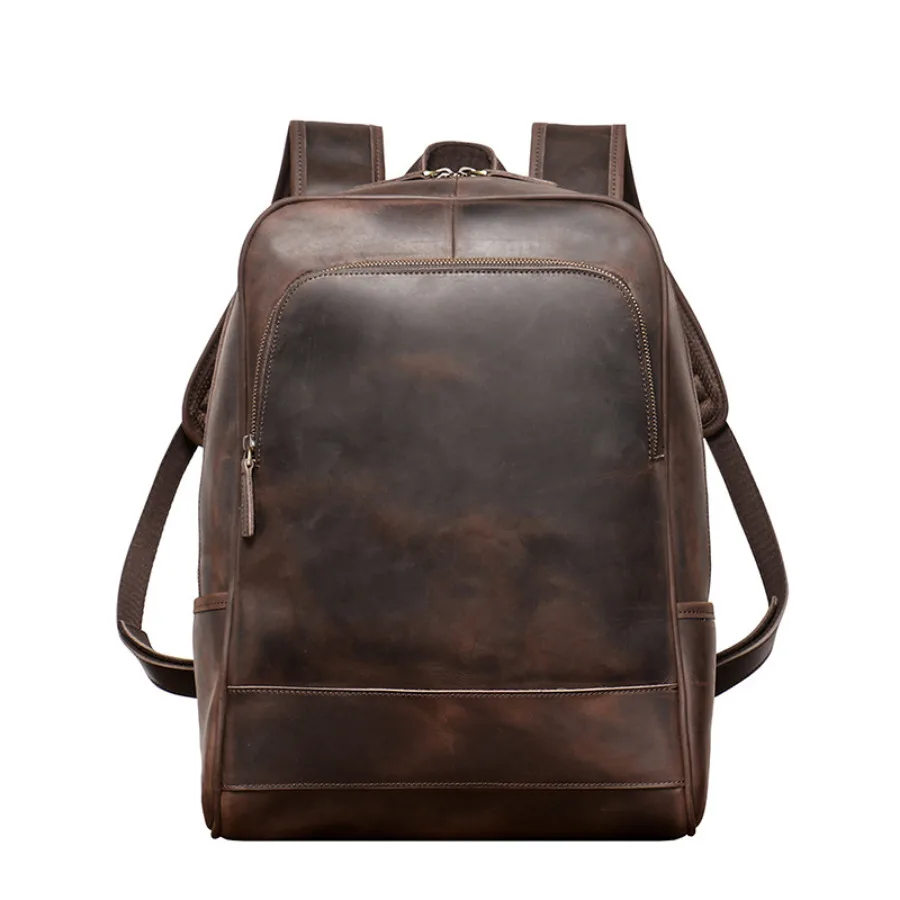 

Men Cow Leather Backpacks Crazy Horse Real Leather Vintage 15.6 Inch Laptop Daypack Pocket Casual Rucksack Male Handmade Tote